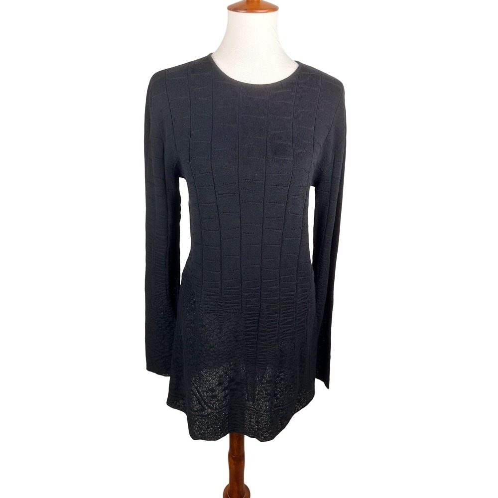 Raey Black Organic Cotton Textured Pointelle Crochet Knit Sweater Dress Italy